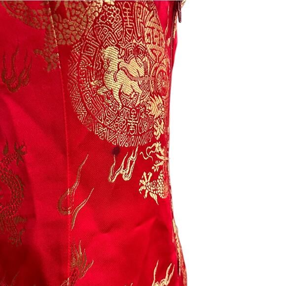 Vintage Red Golden Dragon Cheongsam Qipao Dress Size Small - Picture 7 of 16